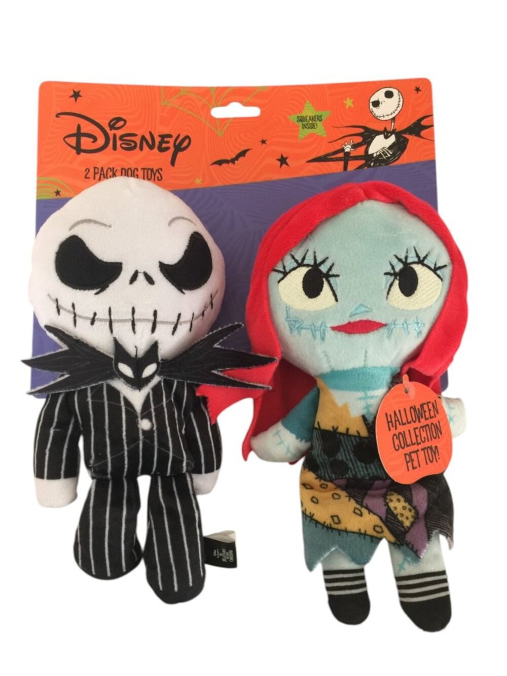 Disney The Nightmare Before Christmas Jack & Sally Plush Crinkle Squeak Dog Toys